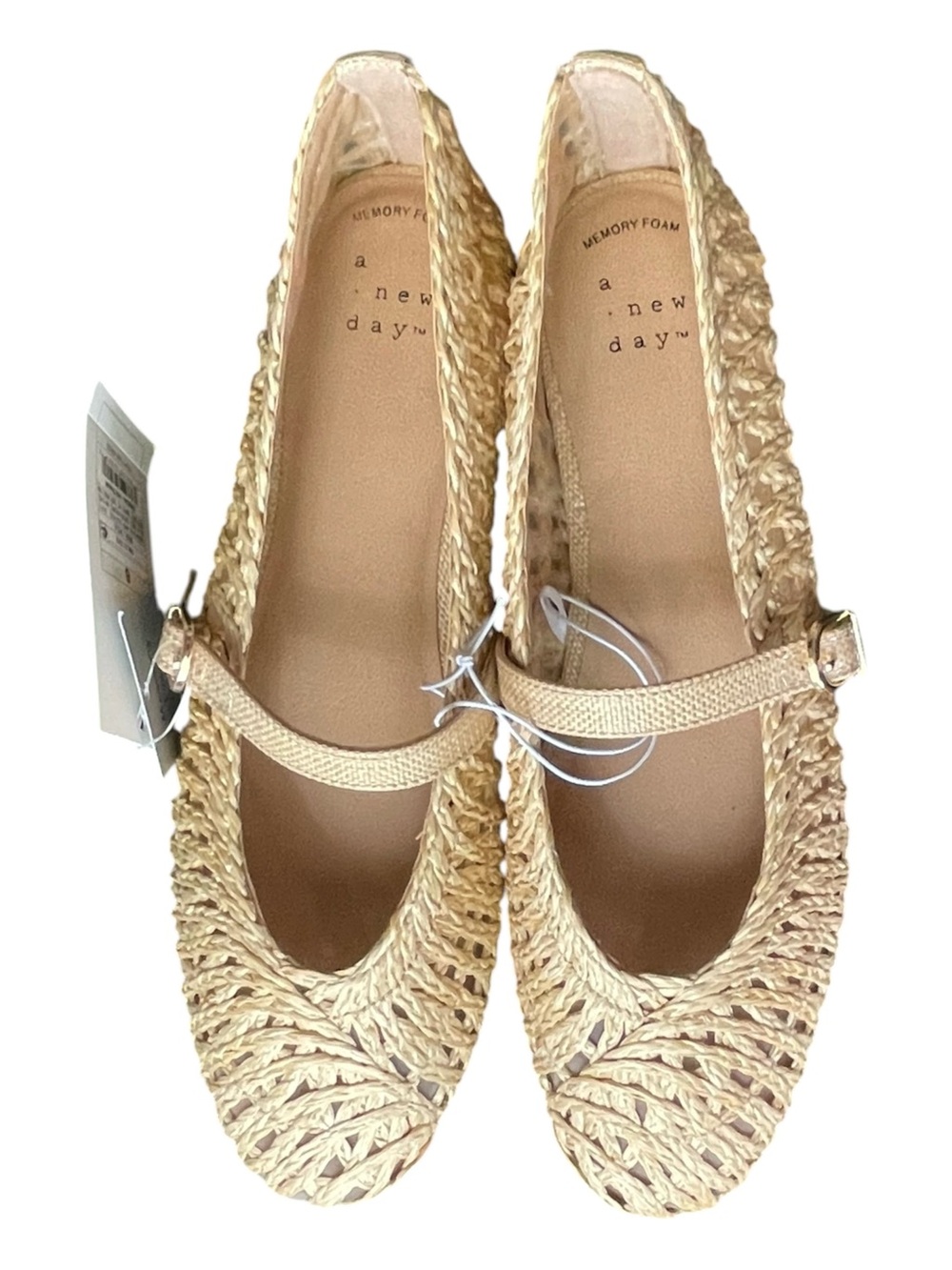 A New Day Myla Woven Raffia Mary Jane Flats Size 8 Beige Memory Foam Coastal - Picture 2 of 5